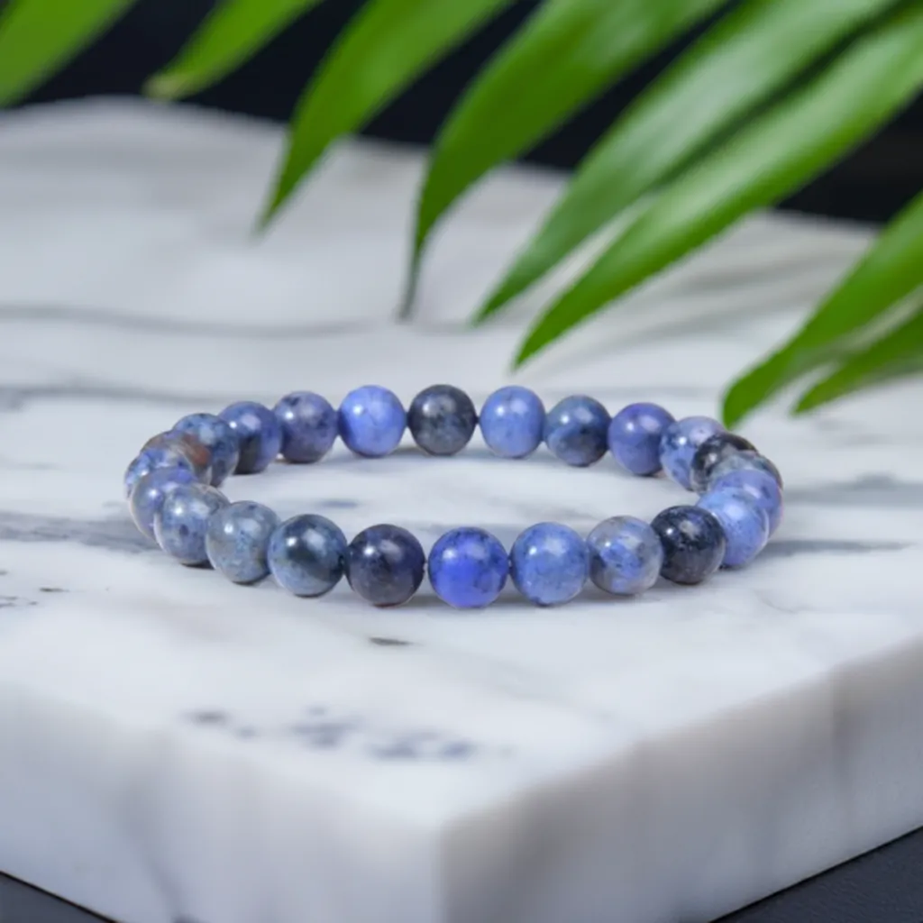 Elegant Blue Stone Beaded Elastic Bracelet – Crystal Jewelry for Men & Women