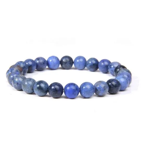 Elegant Blue Stone Beaded Elastic Bracelet – Crystal Jewelry for Men & Women