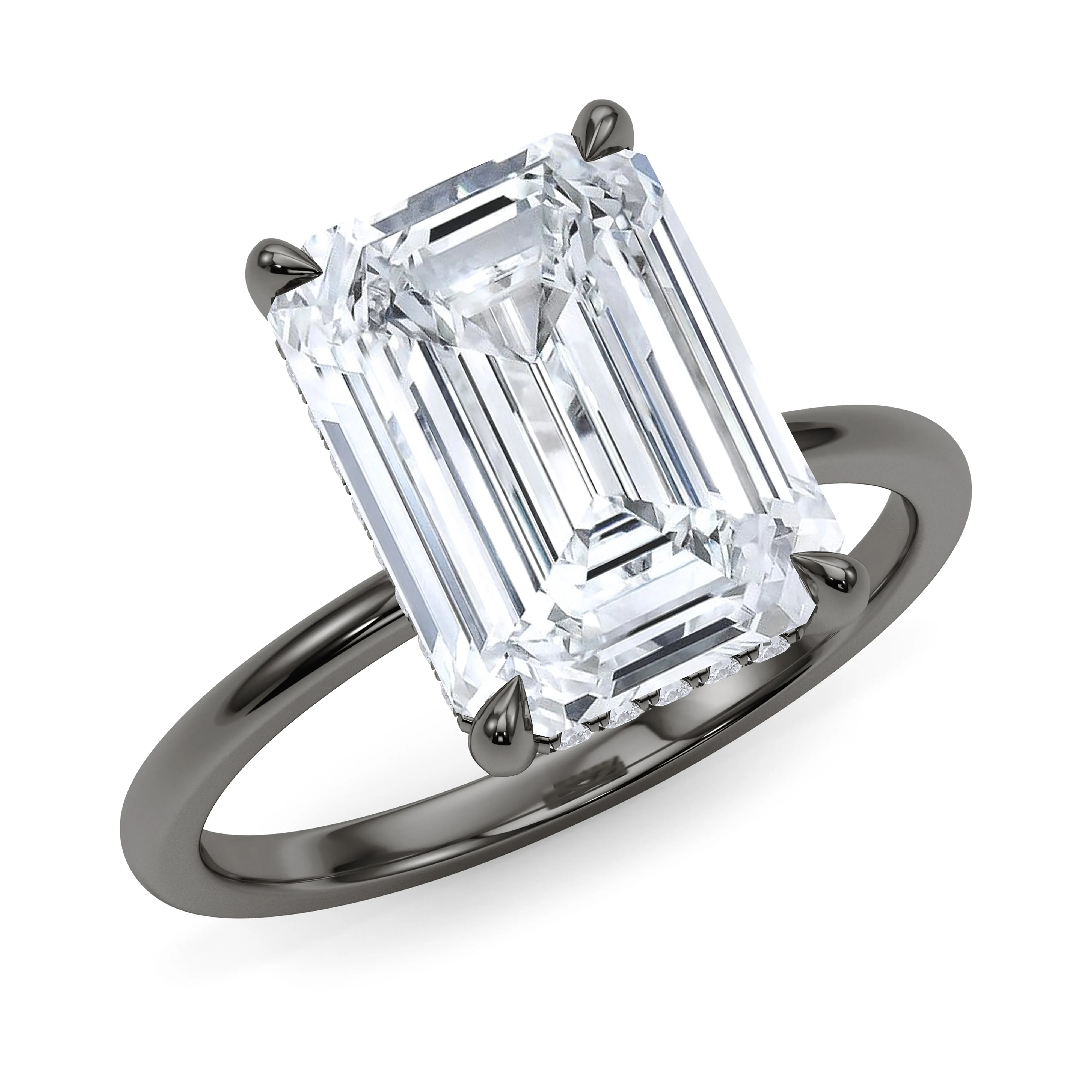 Emerald Cut Hidden Halo Diamond Ring