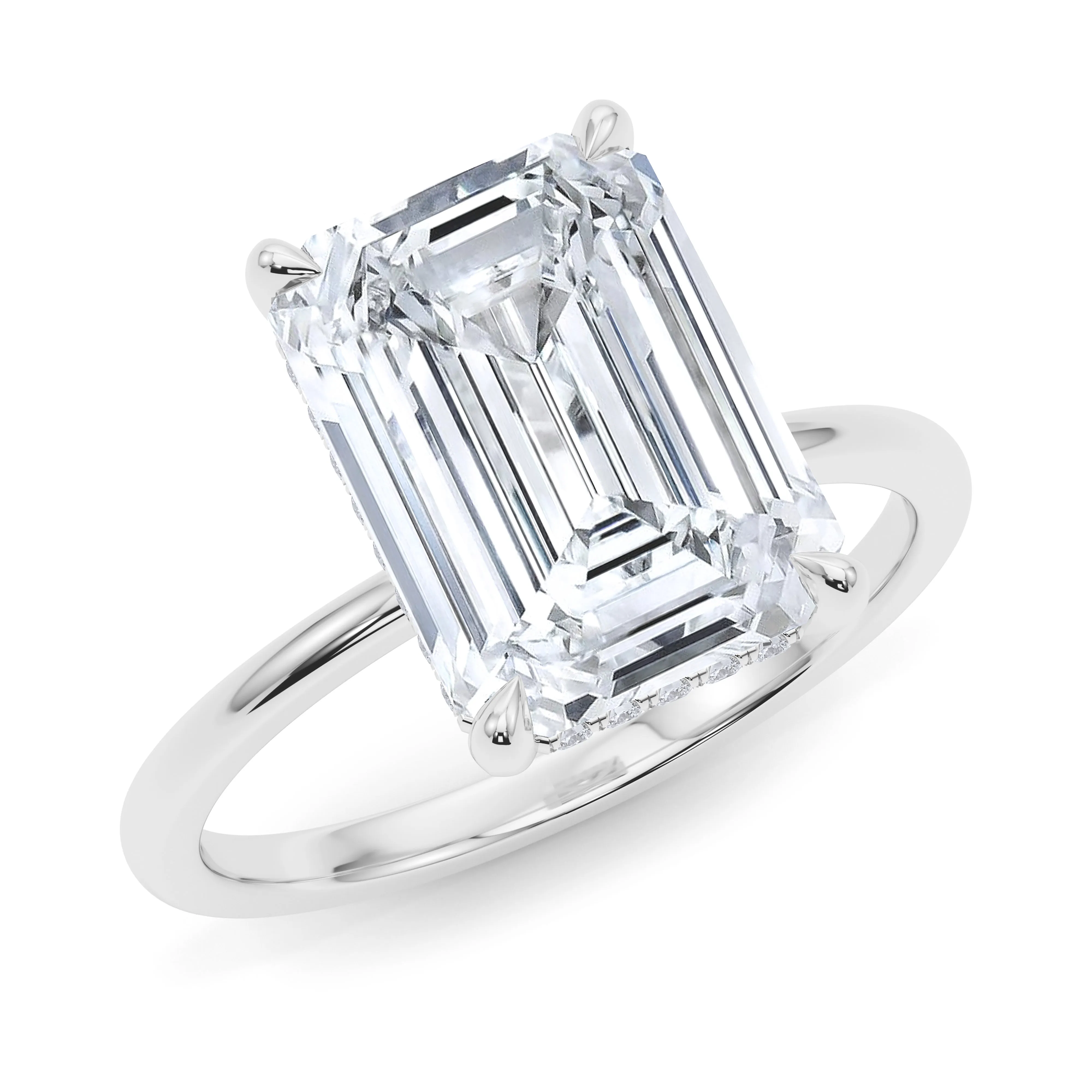 Emerald Cut Hidden Halo Diamond Ring