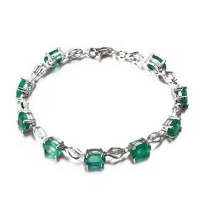 Emerald Gemstone Silver Charm  Bracelet