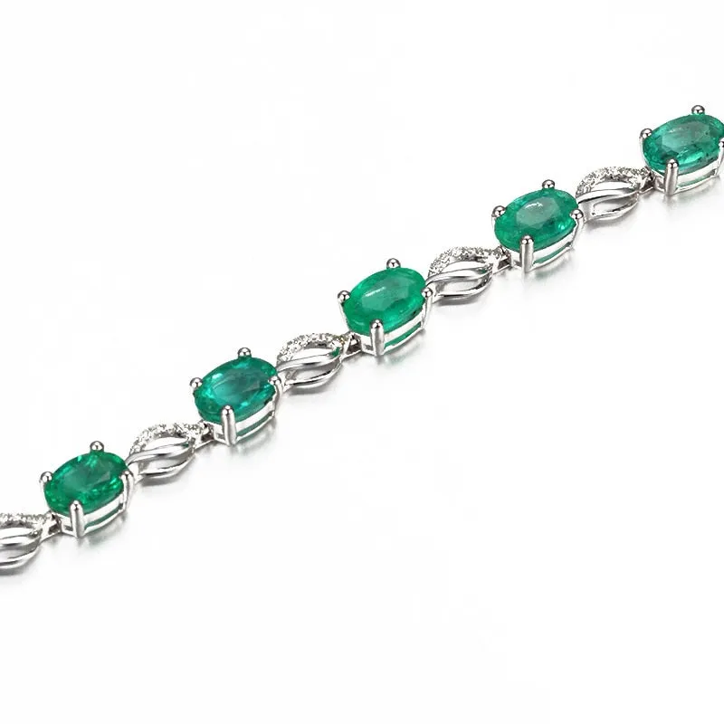 Emerald Gemstone Silver Charm  Bracelet