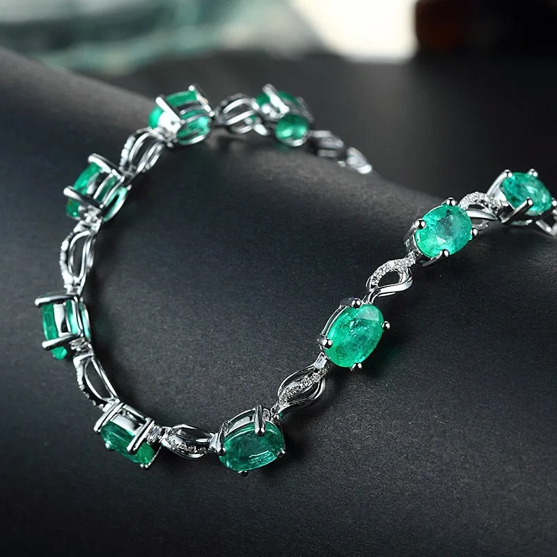 Emerald Gemstone Silver Charm  Bracelet