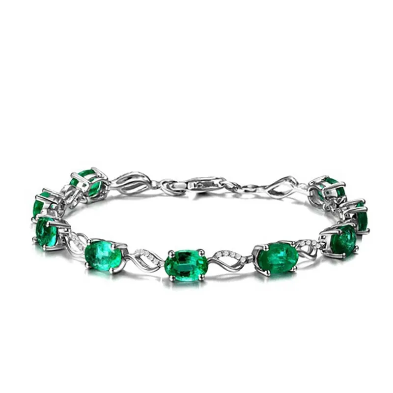 Emerald Gemstone Silver Charm  Bracelet