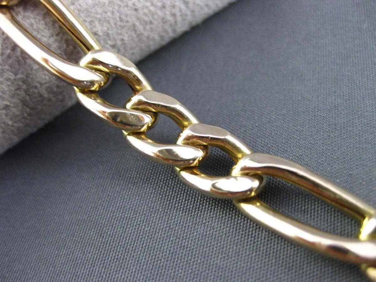 ESTATE WIDE & LONG 14KT YELLOW GOLD CLASSIC ITALIAN FIGARO BRACELET 7mm #24152