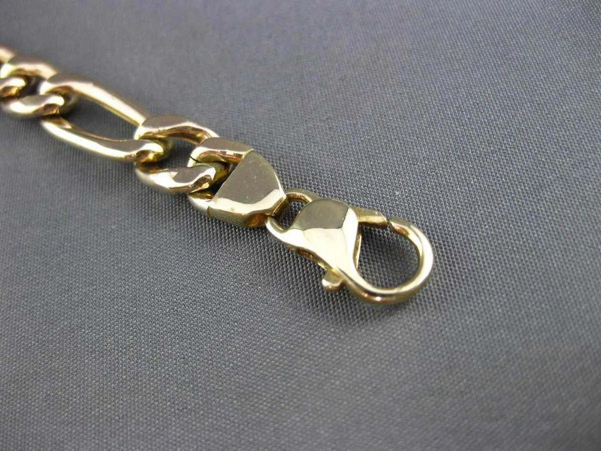 ESTATE WIDE & LONG 14KT YELLOW GOLD CLASSIC ITALIAN FIGARO BRACELET 7mm #24152