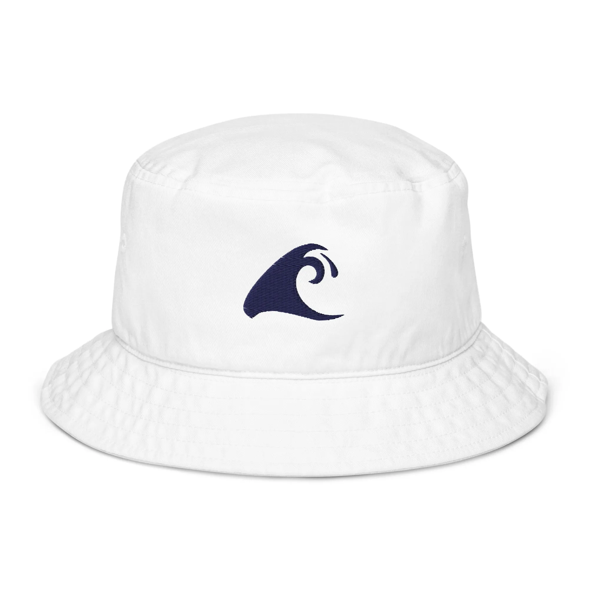 Extremely Stoked®️ Navy Blue Epic Wave Logo on White Organic Bucket Hat