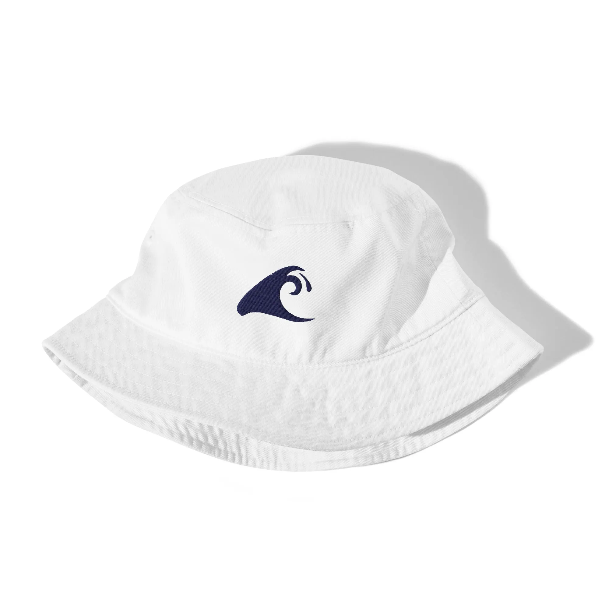 Extremely Stoked®️ Navy Blue Epic Wave Logo on White Organic Bucket Hat