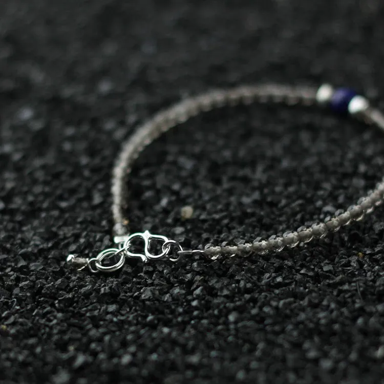 Faceted Smoky Quartz Lapis Lazuli Bead Bracelet Handmade Birthstone Jewelry Women