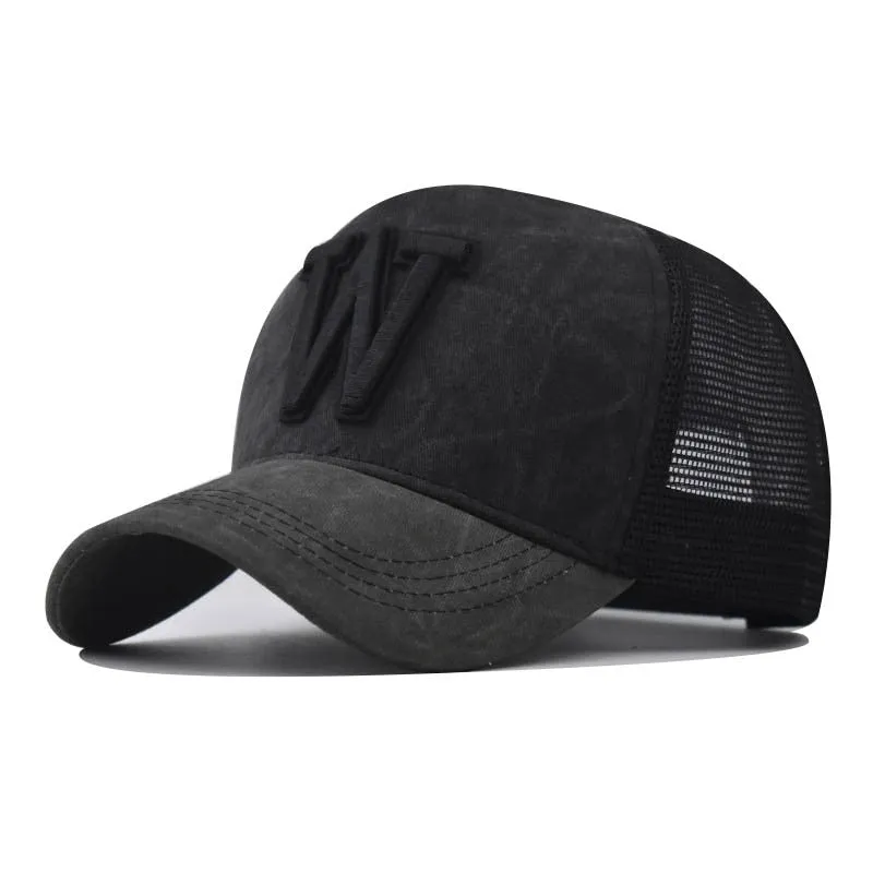 Fashion Women Men Mesh Baseball Cap Male Lady Breathable W Embroidery Snapback Hats Unisex Trucker Hats Cap For Women Men