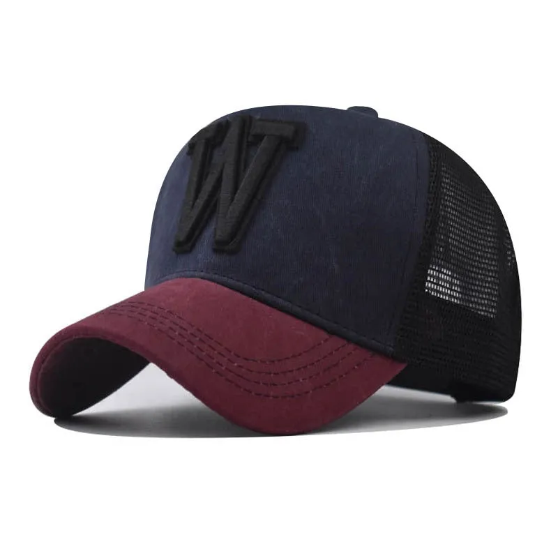 Fashion Women Men Mesh Baseball Cap Male Lady Breathable W Embroidery Snapback Hats Unisex Trucker Hats Cap For Women Men