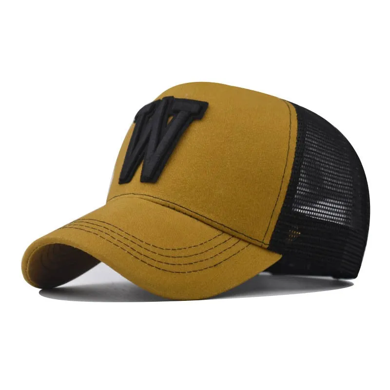Fashion Women Men Mesh Baseball Cap Male Lady Breathable W Embroidery Snapback Hats Unisex Trucker Hats Cap For Women Men