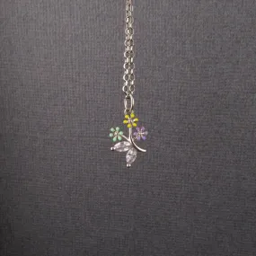 Flower Bouquet Necklace - Silver
