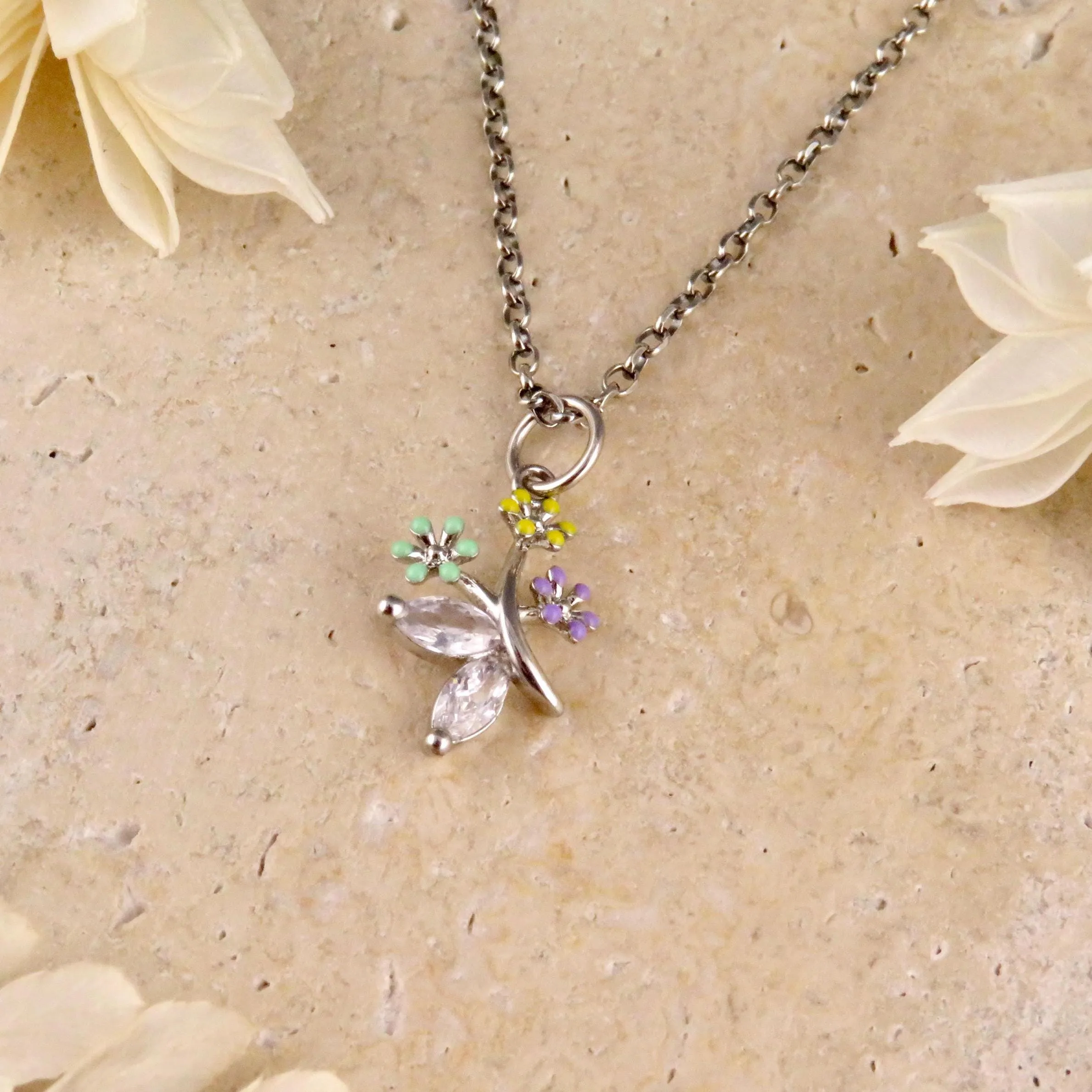 Flower Bouquet Necklace - Silver