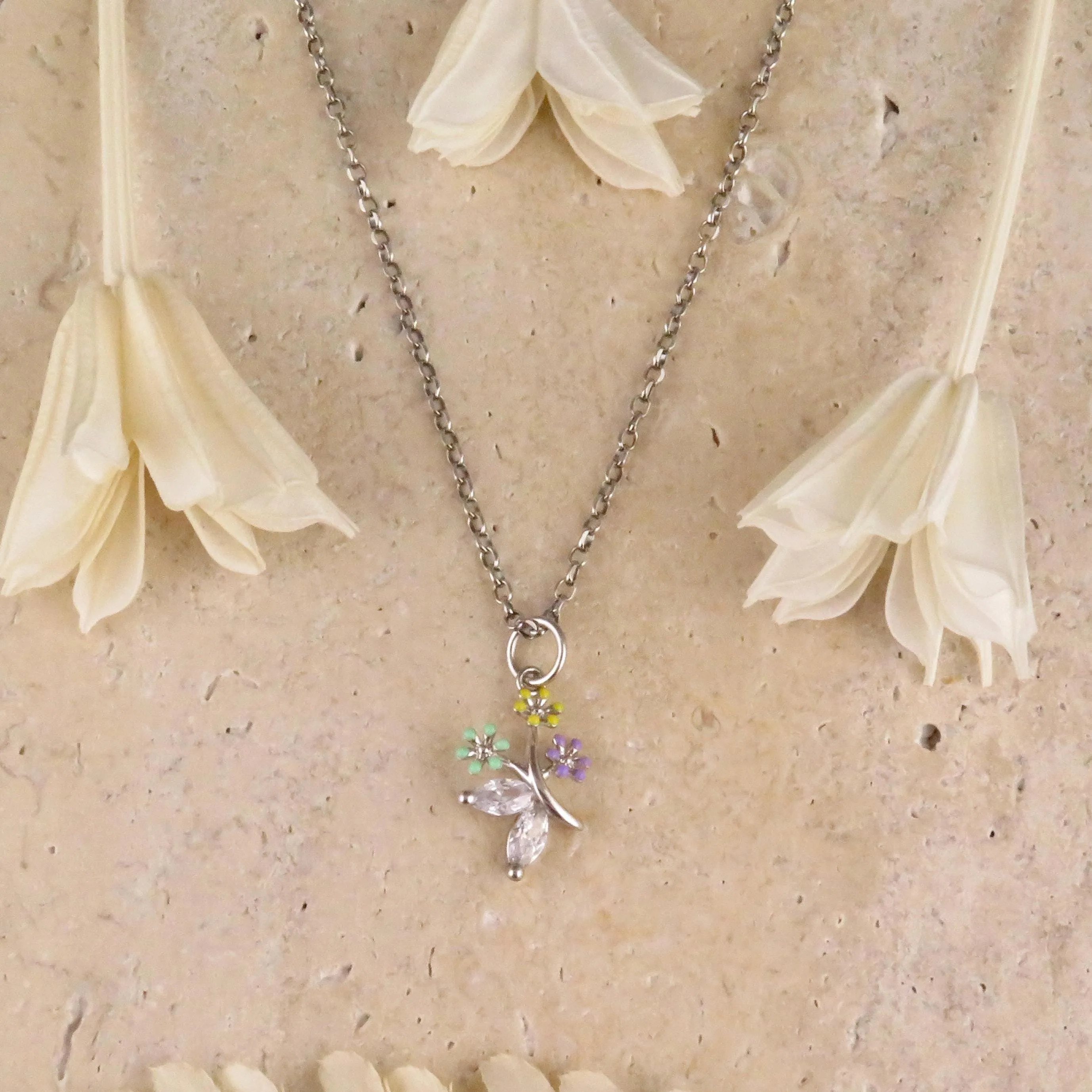 Flower Bouquet Necklace - Silver