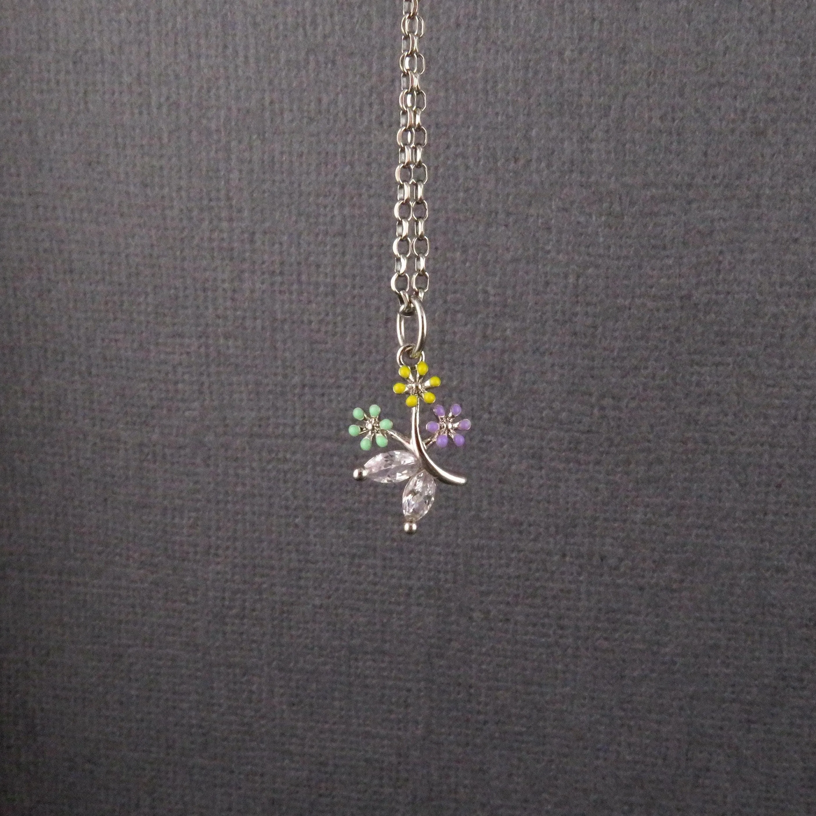 Flower Bouquet Necklace - Silver