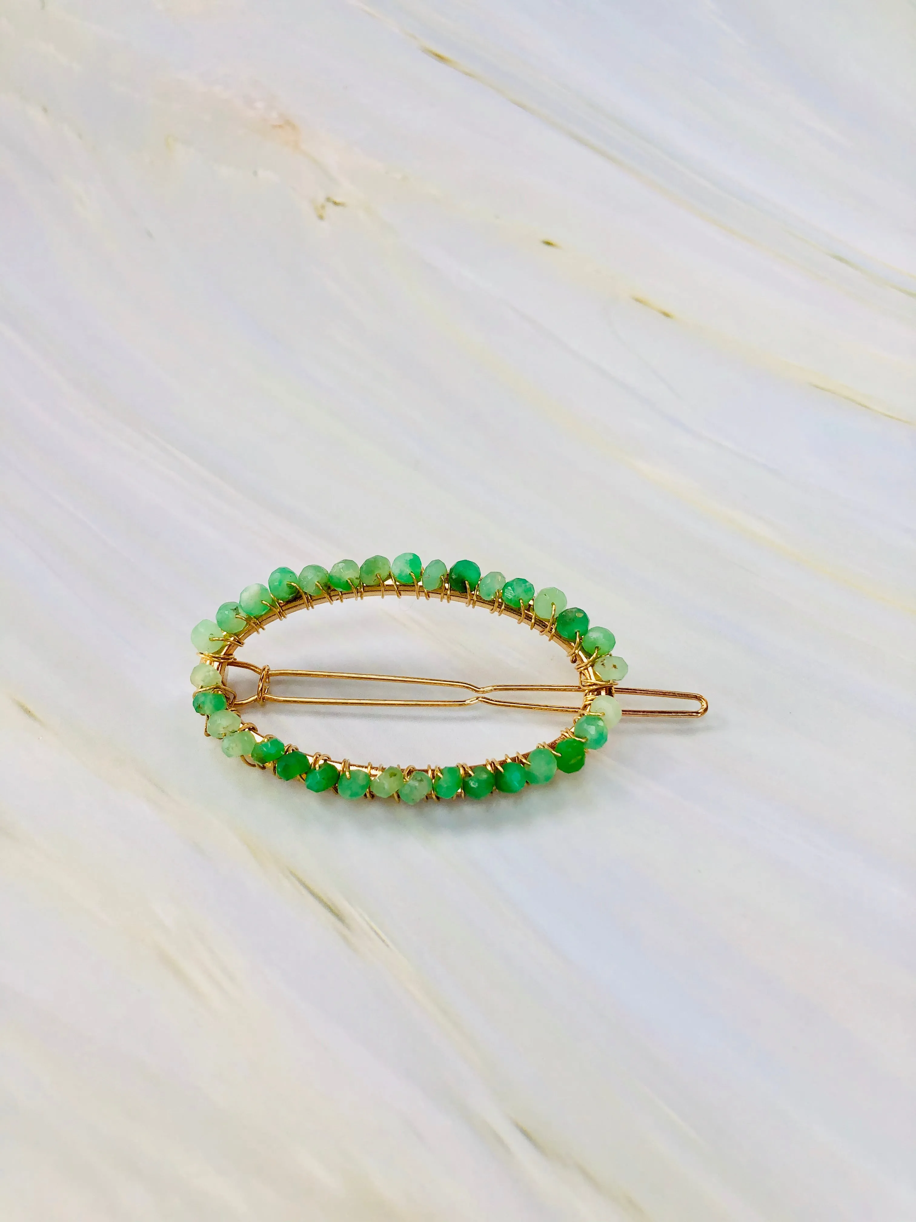 Gemstone Barrette Chrysoprase Hair Clip, Luxury Barrette, Gemstone Hair Jewelry