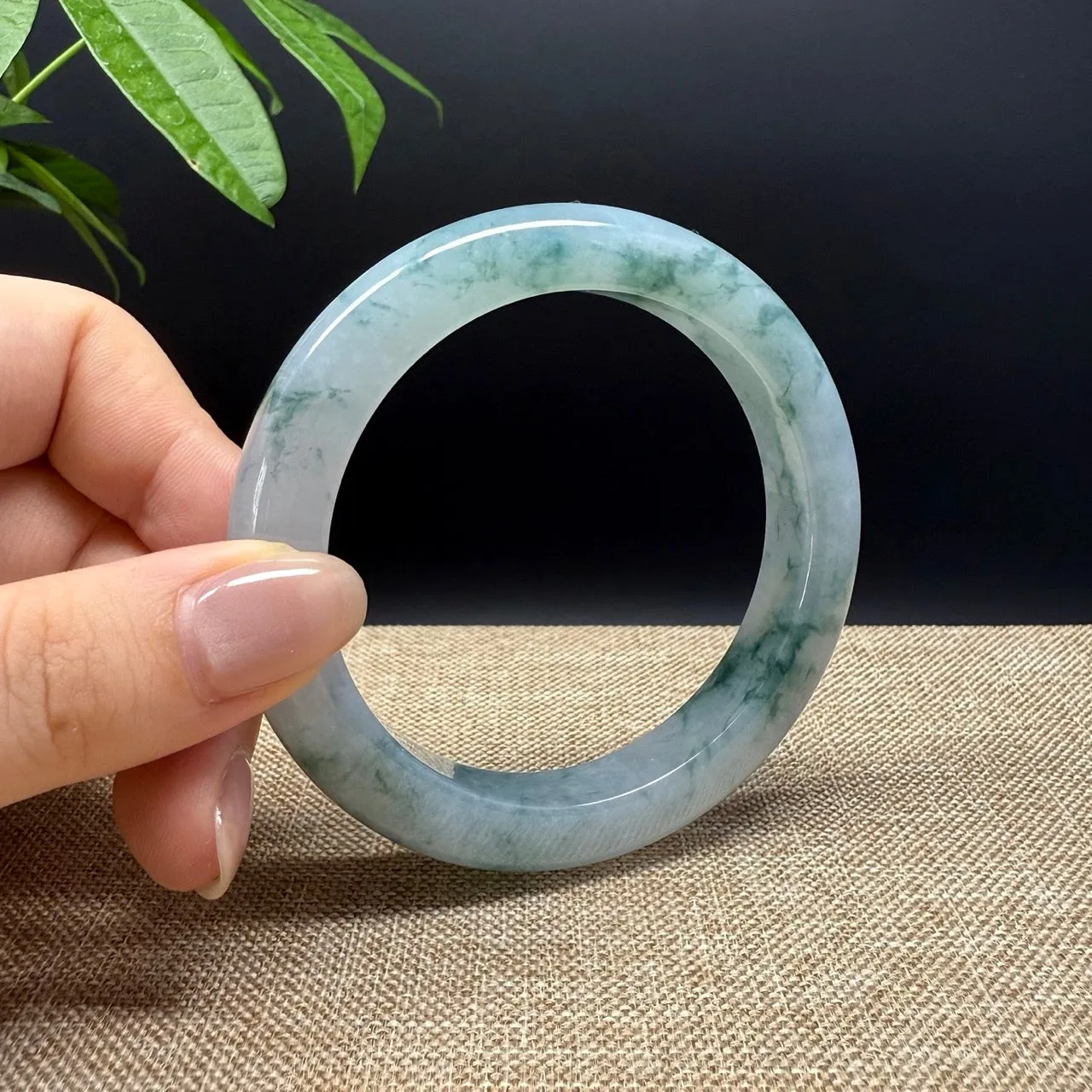 Genuine Burmese Icy Blue Jade Jadeite Bangle Bracelet ( 59.4mm )