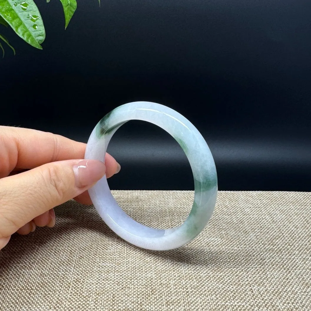 Genuine Burmese White Green Jade Jadeite Bangle Bracelet ( 56.6mm )