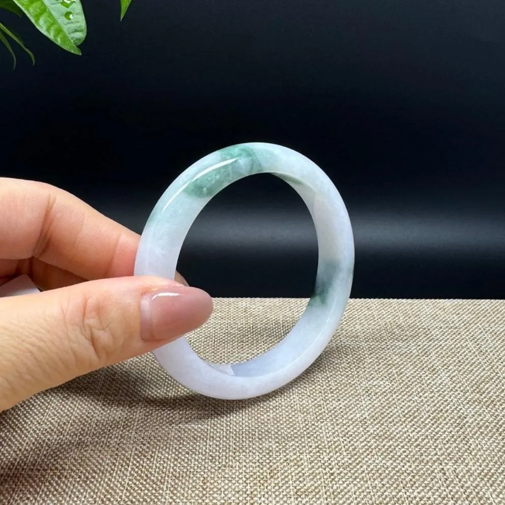 Genuine Burmese White Green Jade Jadeite Bangle Bracelet ( 56.6mm )