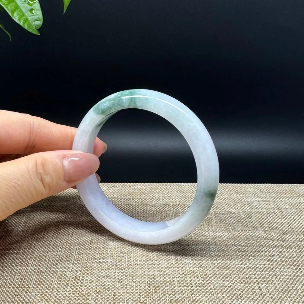 Genuine Burmese White Green Jade Jadeite Bangle Bracelet ( 56.6mm )