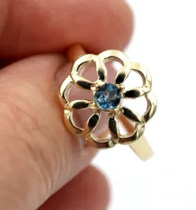 Genuine Size R 9ct Yellow, Rose or White Gold London Blue Topaz Flower Ring