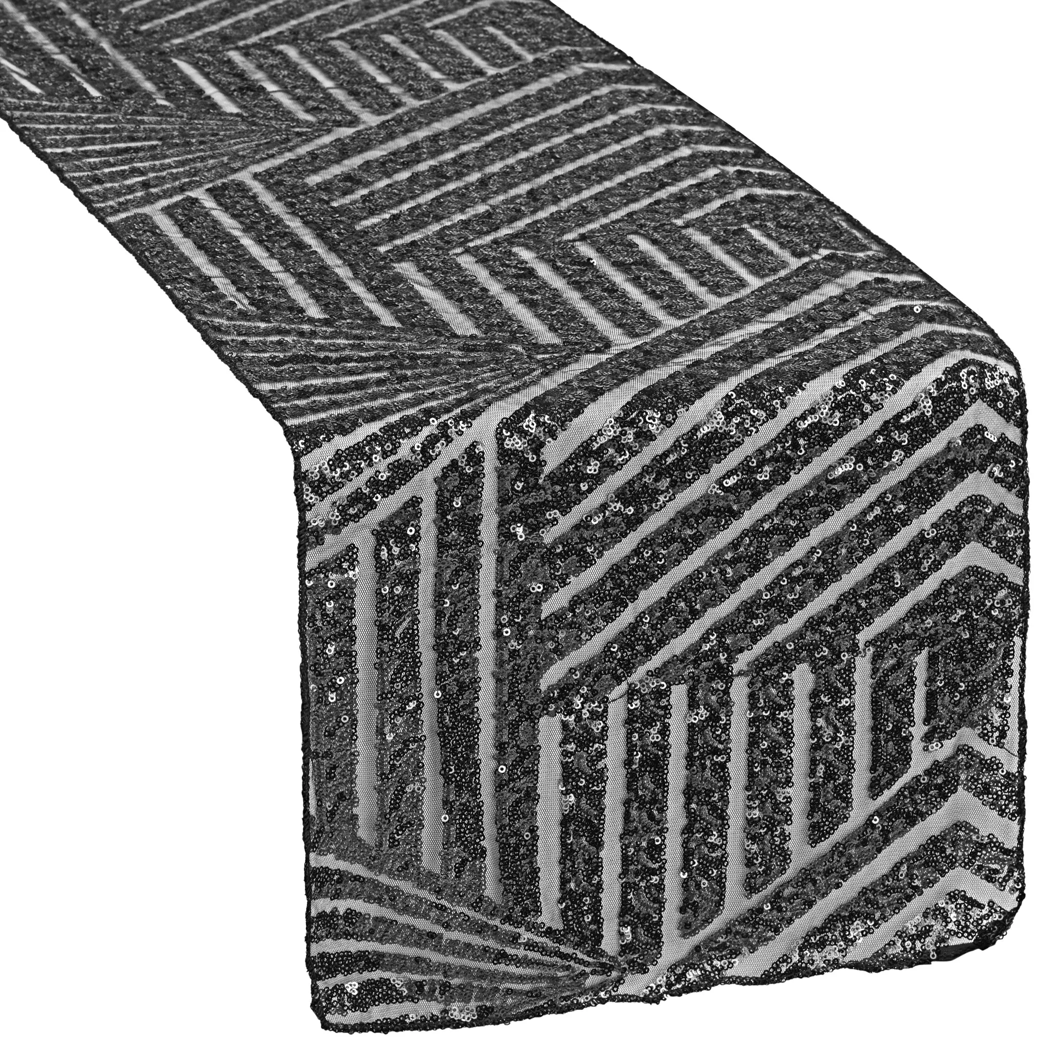 Geometric Glitz Art Deco Sequin Table Runner - Black