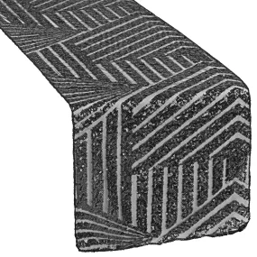 Geometric Glitz Art Deco Sequin Table Runner - Black