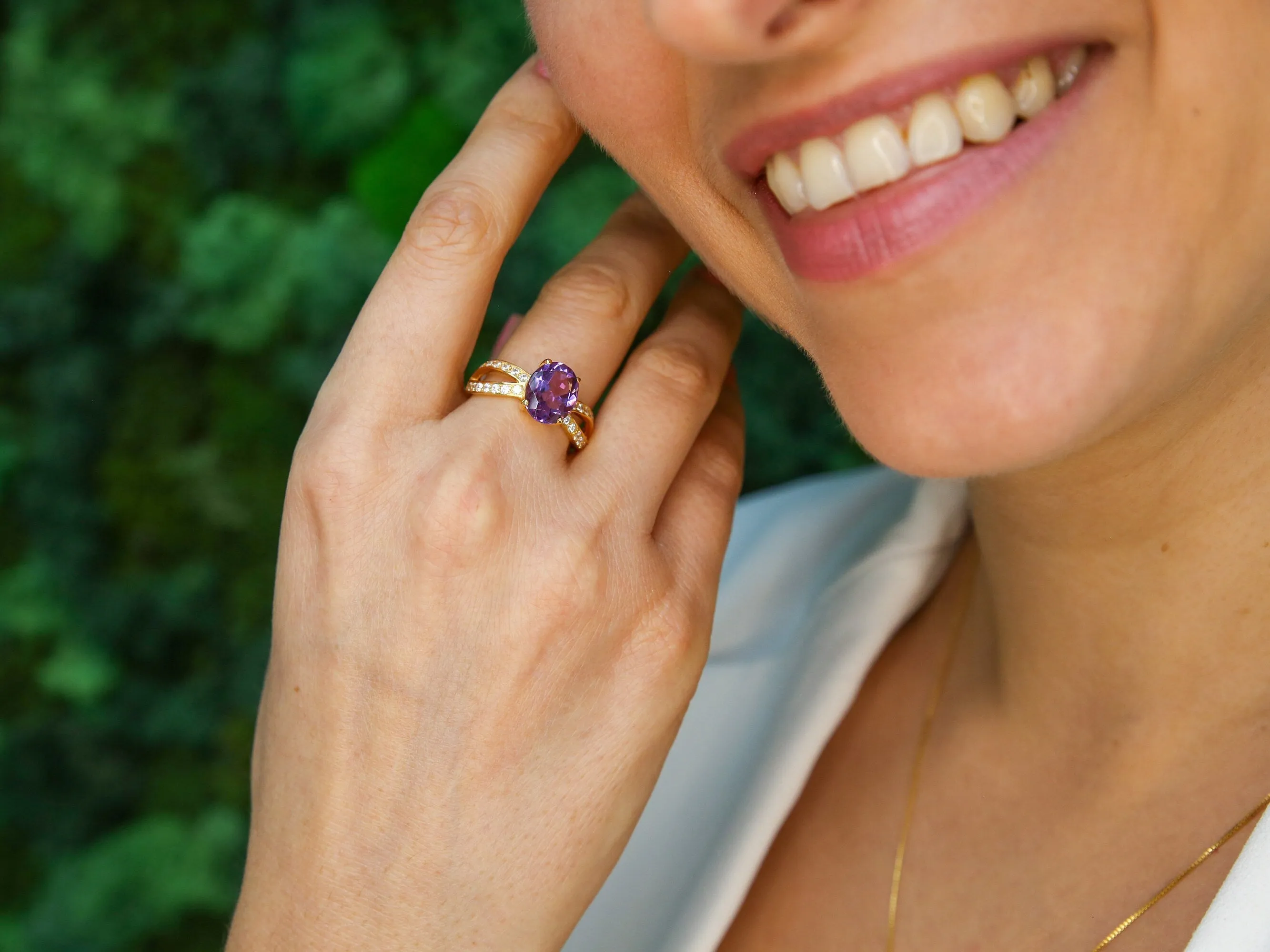 Gold Amethyst Ring - Vintage Amethyst Ring - Purple Solitaire Ring