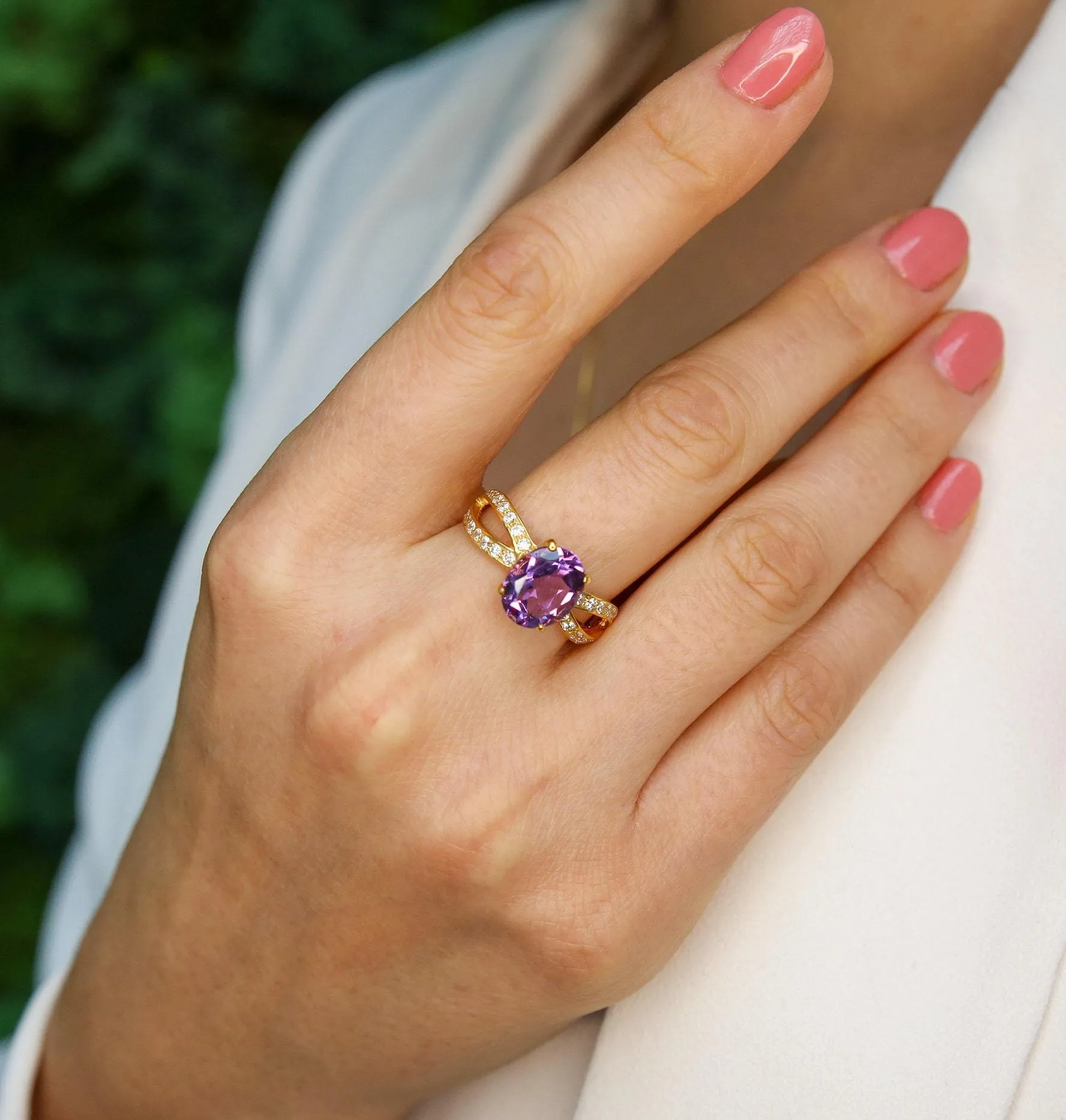 Gold Amethyst Ring - Vintage Amethyst Ring - Purple Solitaire Ring