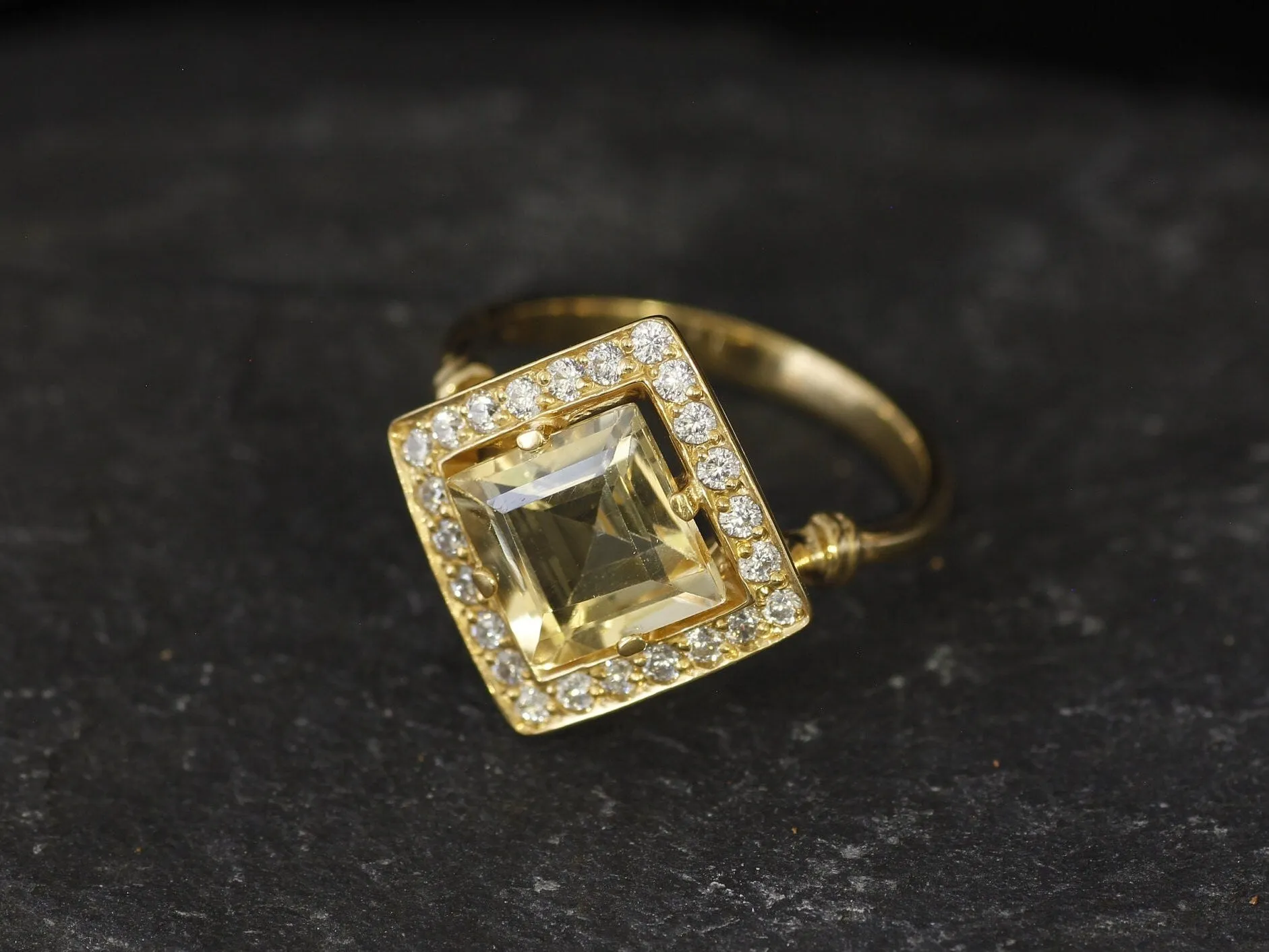 Gold Citrine Ring - Natural Citrine Ring, Yellow Square Ring
