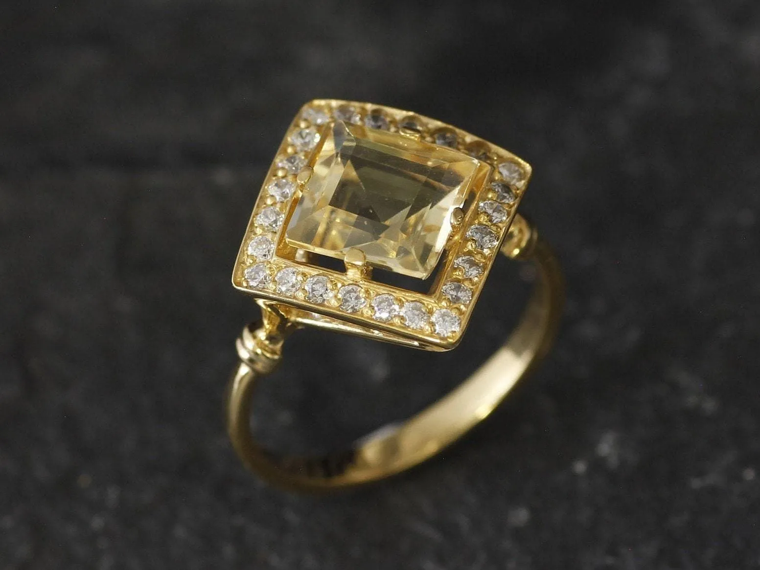 Gold Citrine Ring - Natural Citrine Ring, Yellow Square Ring