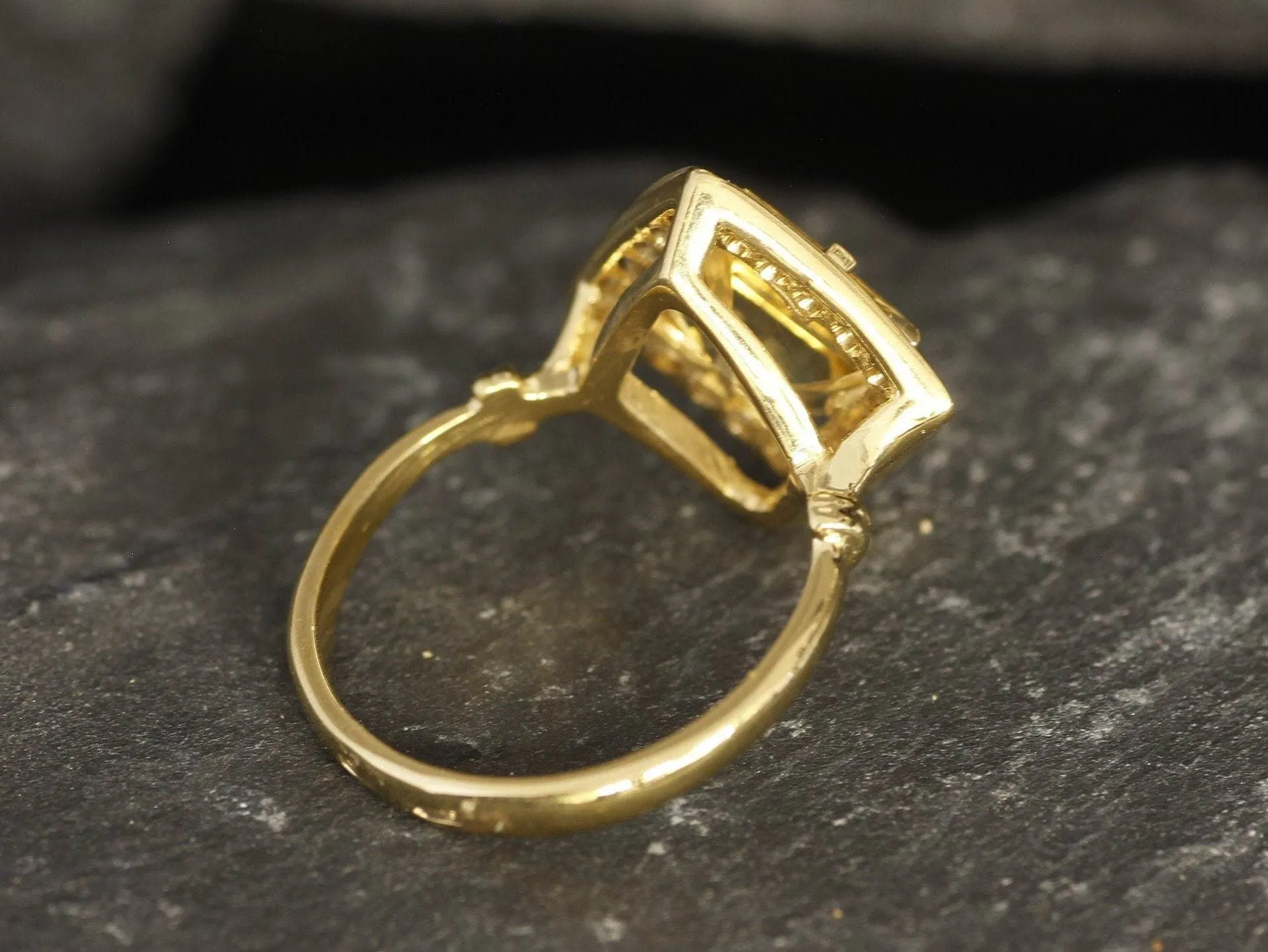 Gold Citrine Ring - Natural Citrine Ring, Yellow Square Ring