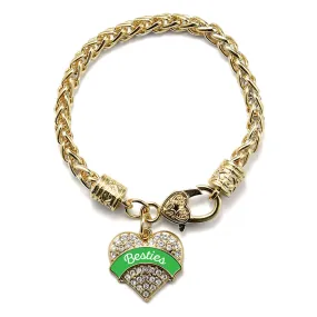 Gold Emerald Green Besties Pave Heart Charm Braided Bracelet