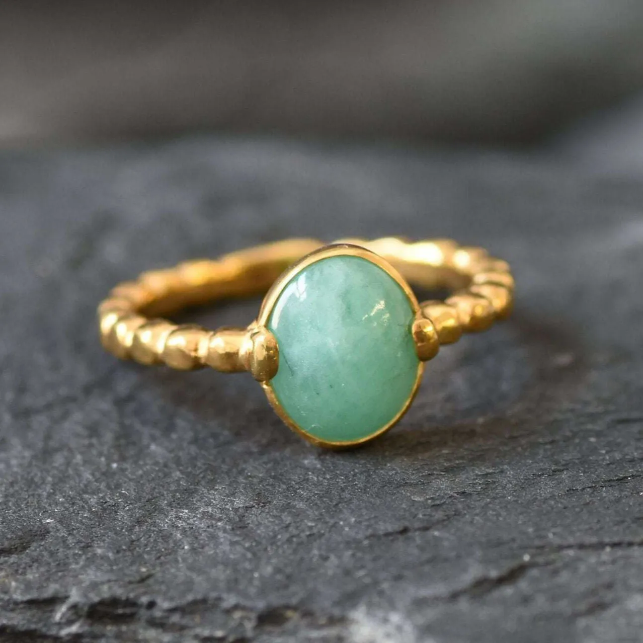 Gold Emerald Ring - Natural Emerald Bubble Band, Green Solitaire Ring