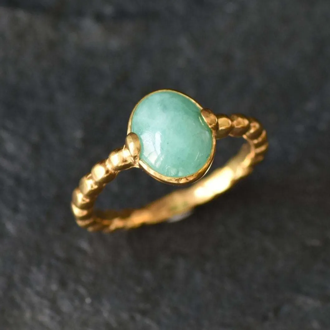Gold Emerald Ring - Natural Emerald Bubble Band, Green Solitaire Ring