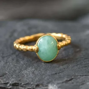 Gold Emerald Ring - Natural Emerald Bubble Band, Green Solitaire Ring