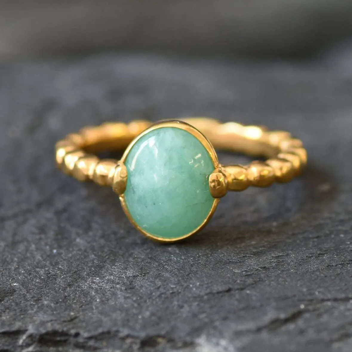 Gold Emerald Ring - Natural Emerald Bubble Band, Green Solitaire Ring