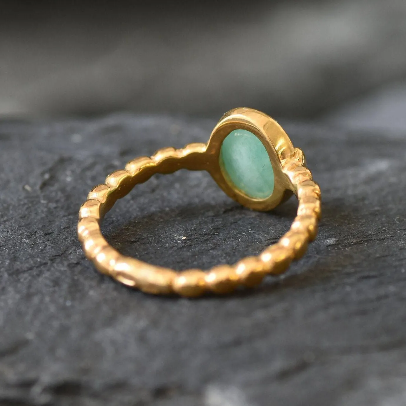 Gold Emerald Ring - Natural Emerald Bubble Band, Green Solitaire Ring