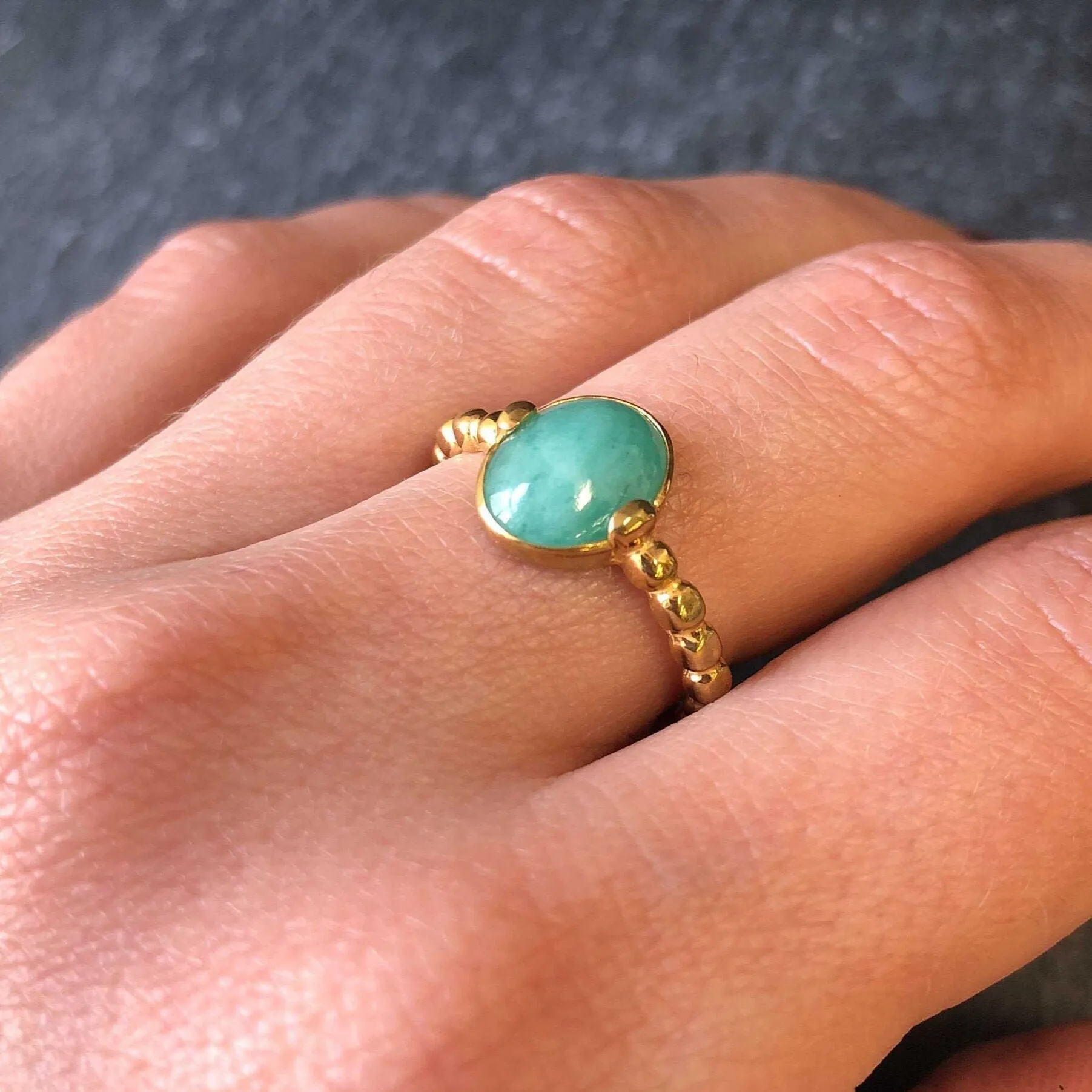 Gold Emerald Ring - Natural Emerald Bubble Band, Green Solitaire Ring