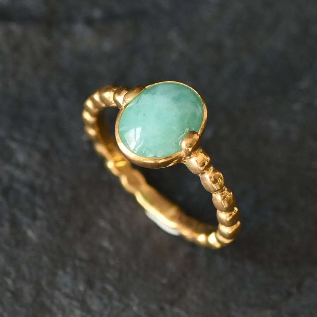 Gold Emerald Ring - Natural Emerald Bubble Band, Green Solitaire Ring