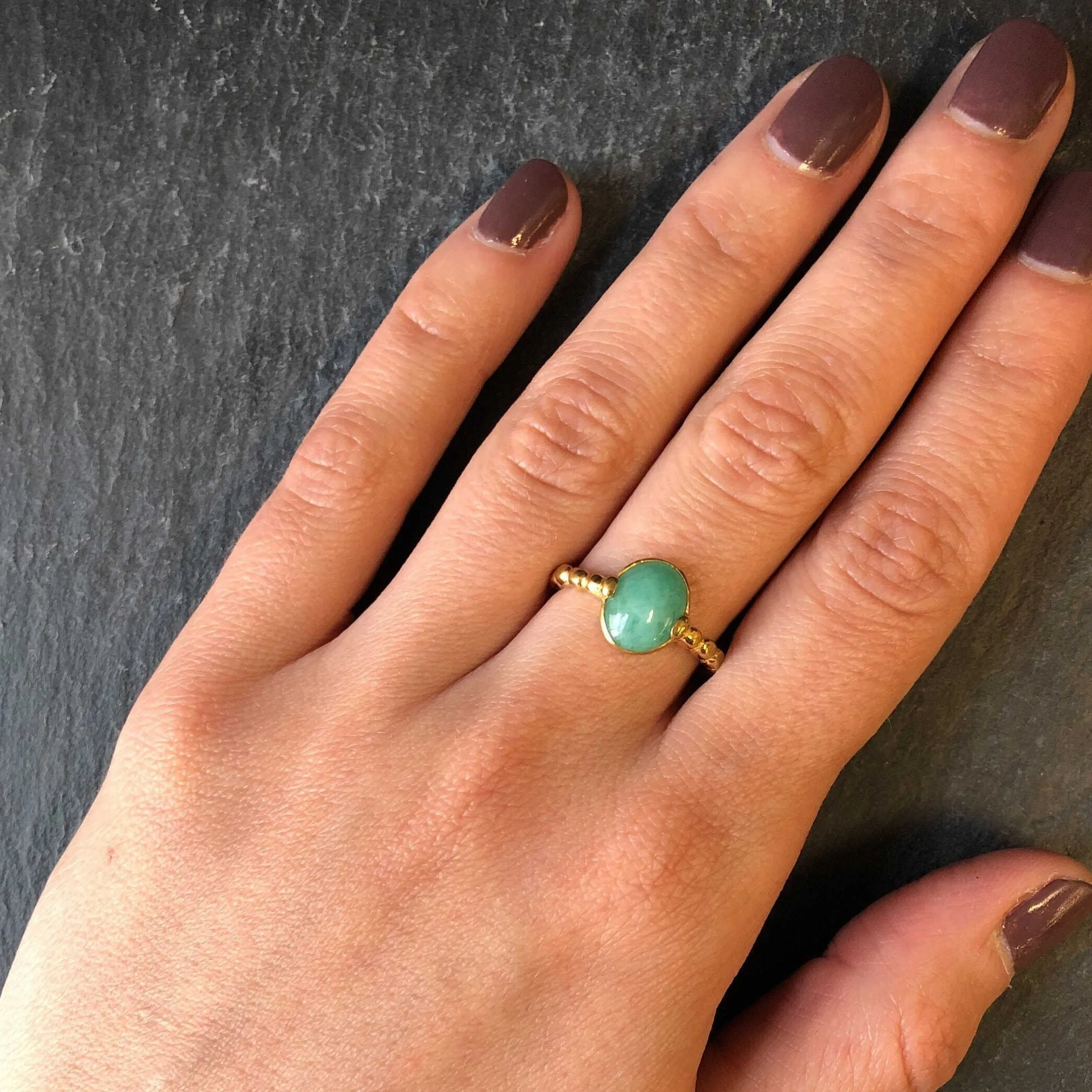 Gold Emerald Ring - Natural Emerald Bubble Band, Green Solitaire Ring