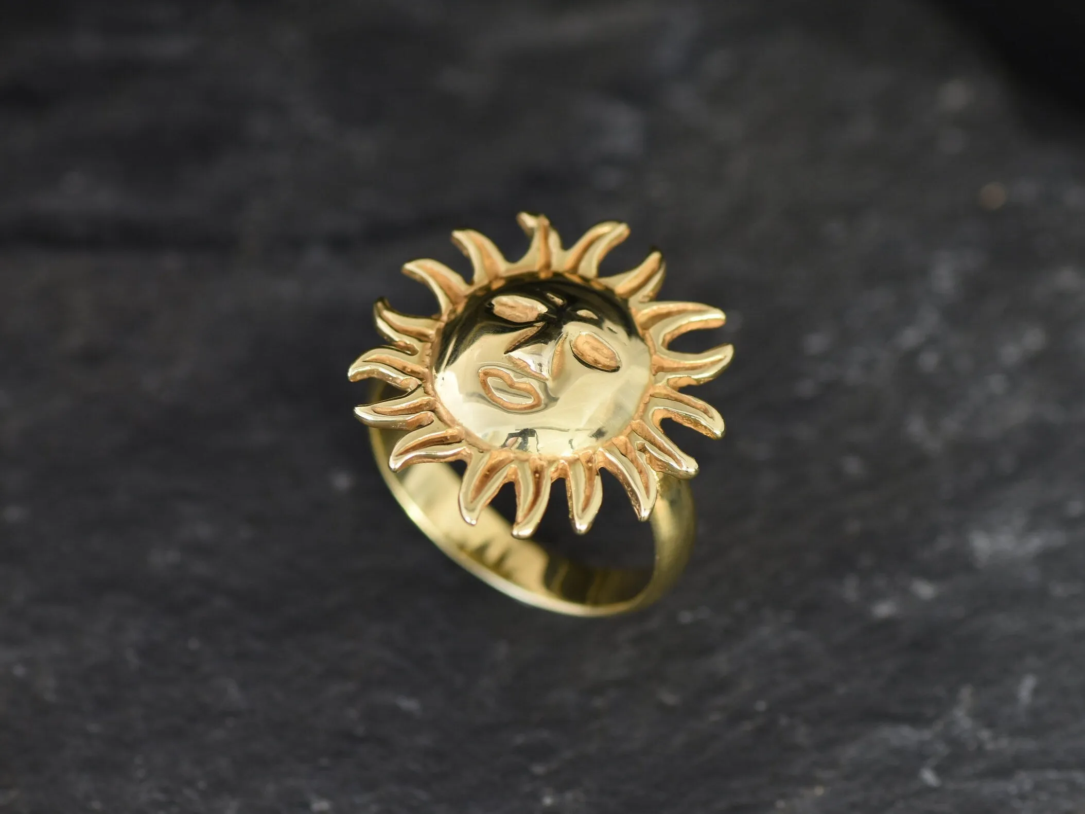 Gold Sun Ring - Sun Face Ring, Gold Boho Ring