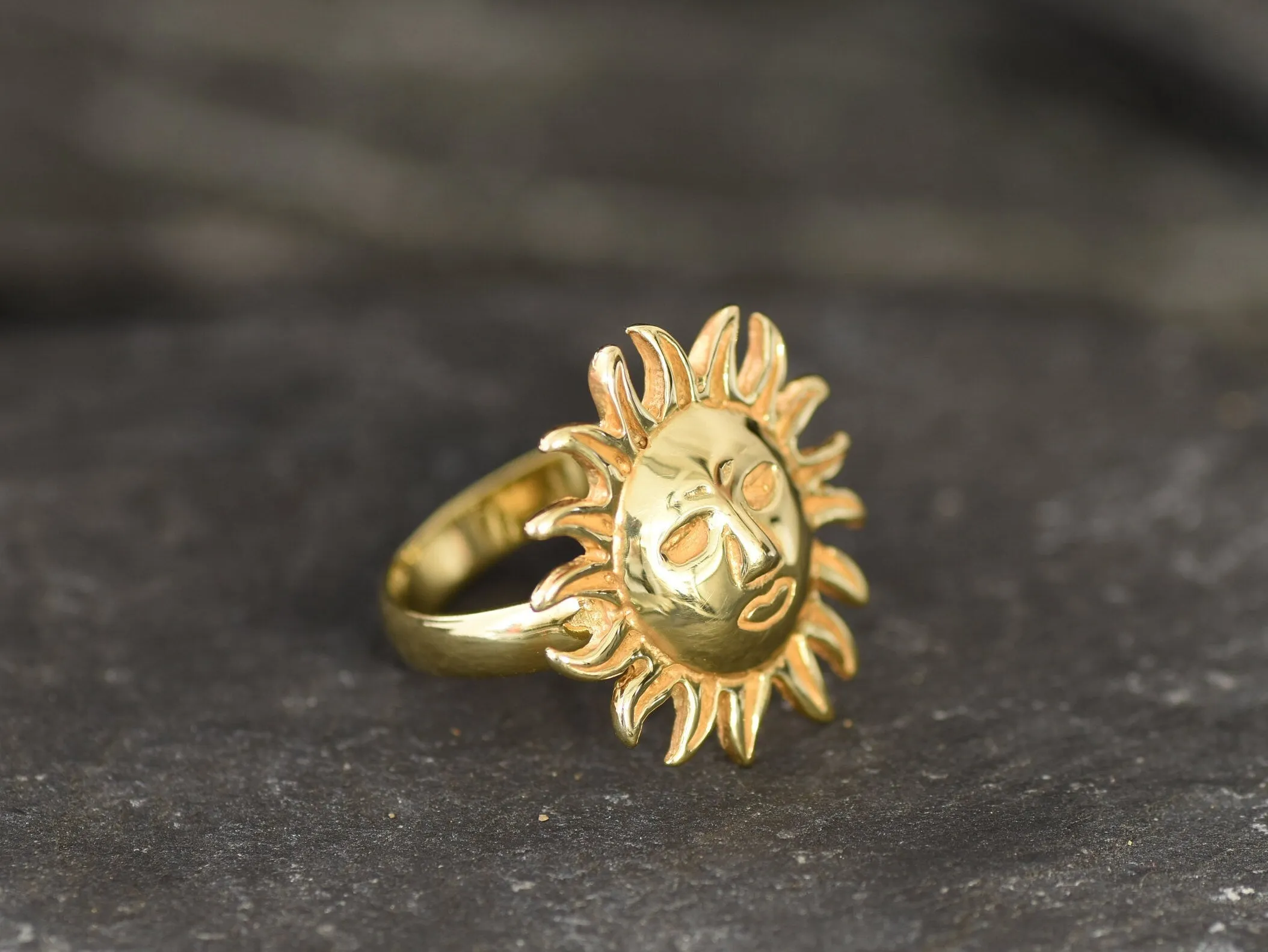 Gold Sun Ring - Sun Face Ring, Gold Boho Ring