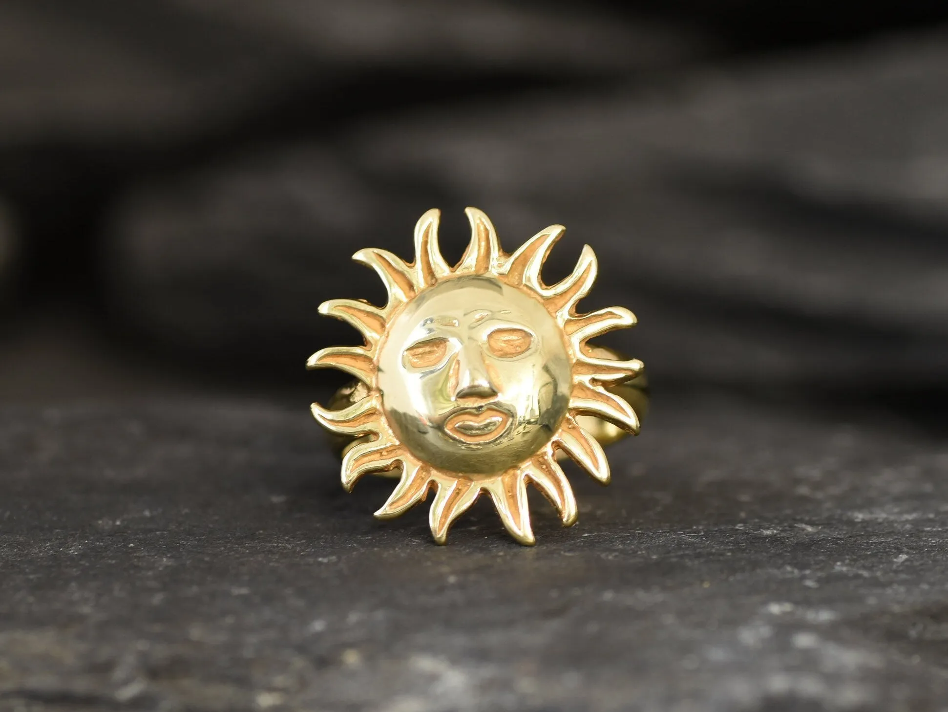 Gold Sun Ring - Sun Face Ring, Gold Boho Ring