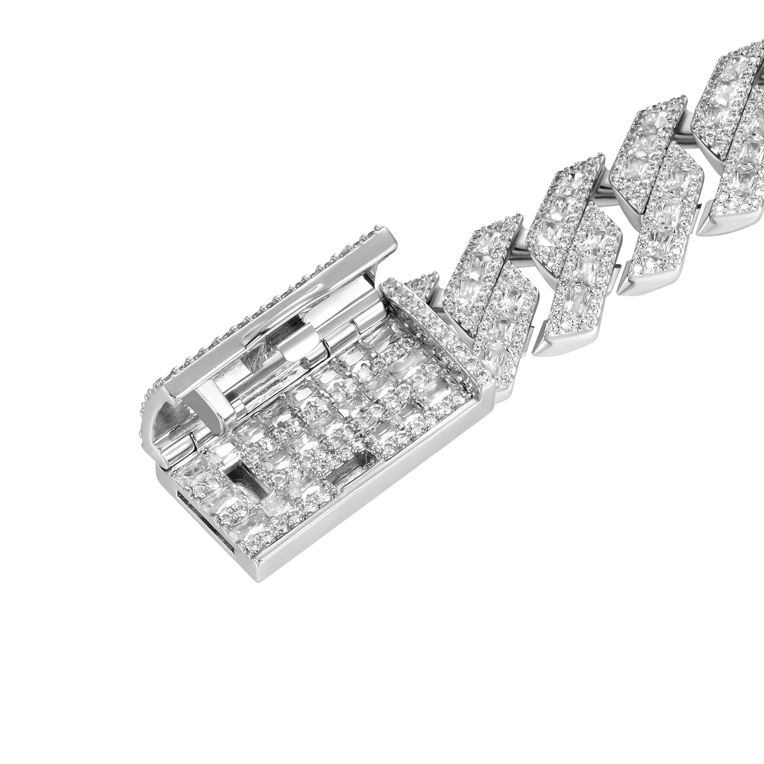 Halo Emerald Cut Prong Cuban Link Bracelet - 15mm