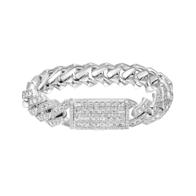 Halo Emerald Cut Prong Cuban Link Bracelet - 15mm