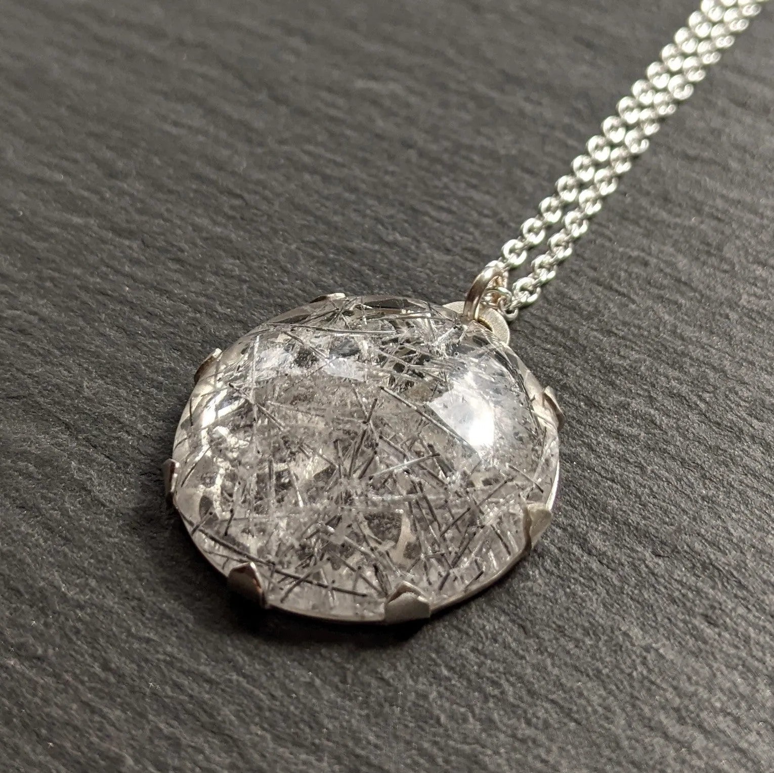 Handcut Tourmalated Quartz Mandala Pendant 2