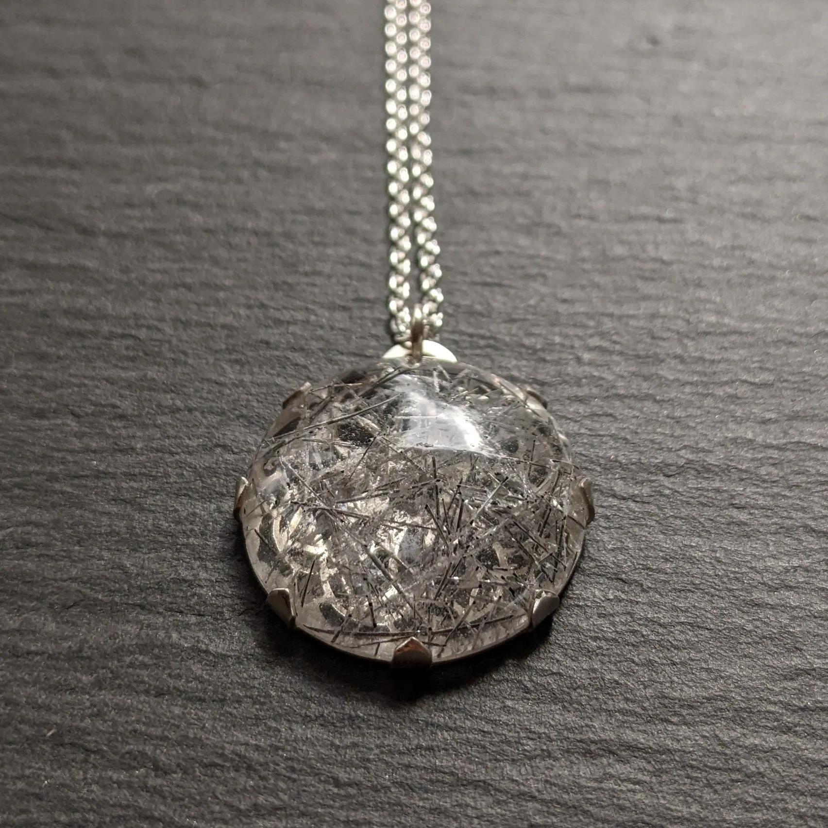 Handcut Tourmalated Quartz Mandala Pendant 2