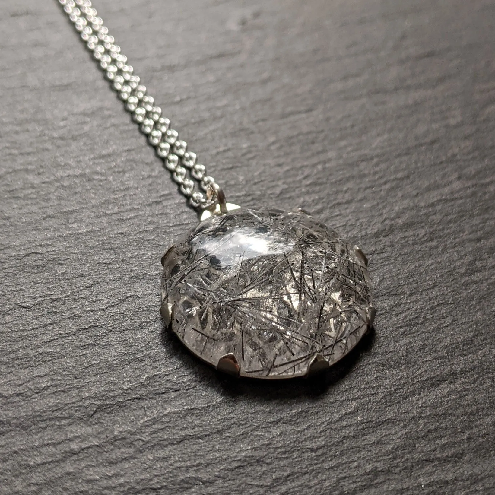 Handcut Tourmalated Quartz Mandala Pendant 2